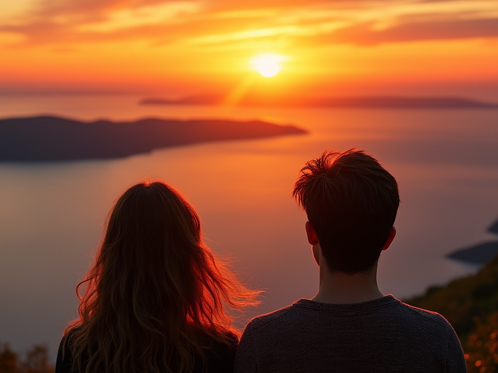 夕日の海を並んで見る二人 — 同じ景色を見ていても、話す言語は違う