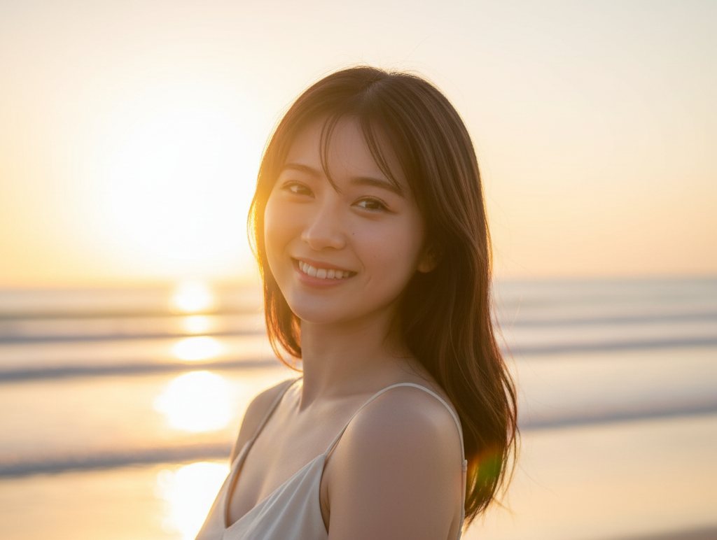 穏やかな夕暮れの海辺 — 誰かのために動いた時間が、寿命に変わっていく