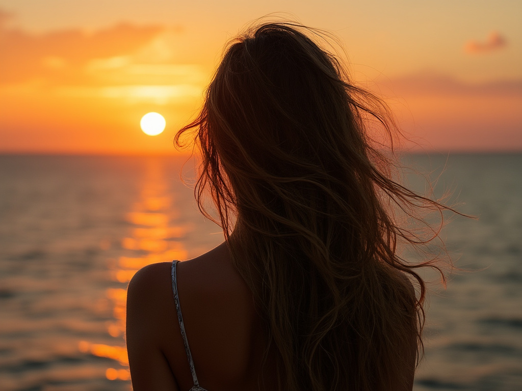 夕日の海を見つめる背中 — 振り返る場所に、未来はない